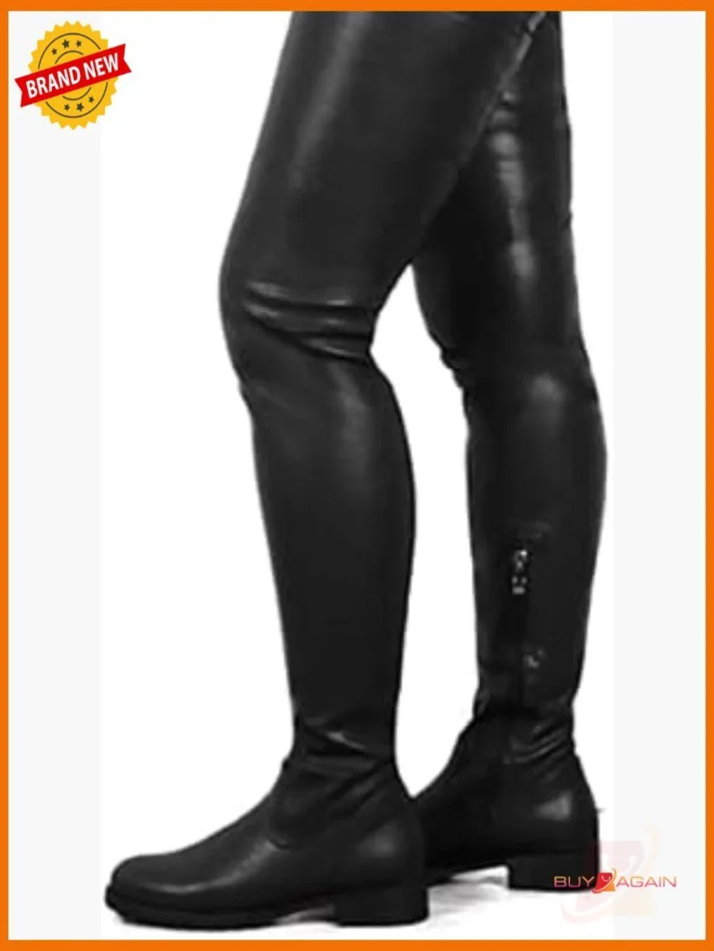 Faux Leather Over-the-Knee Boots with Zipper, Chunky Heel, Round Toe